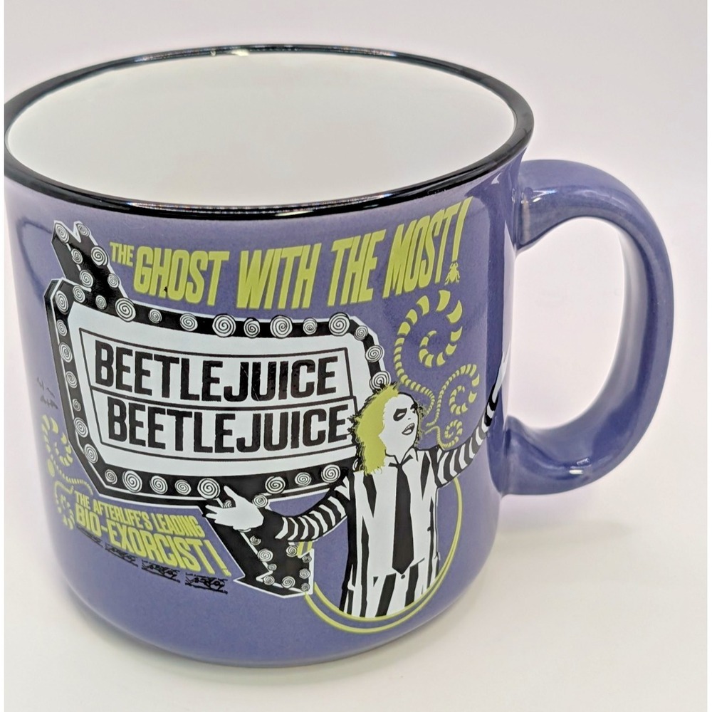 Beetlejuice Ceramic Mug Silver Buffalo Purple "Ghost With The Most" 2023 20 oz